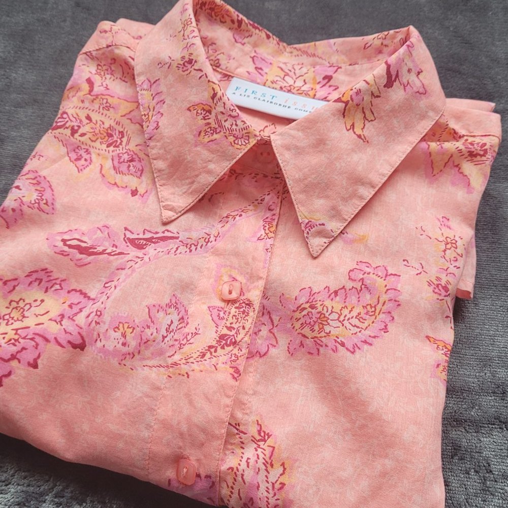 First Issue Women's Light Pink Coral Fitted Shirt, Luxurious 100% Cotton, Large, - Picture 5 of 13